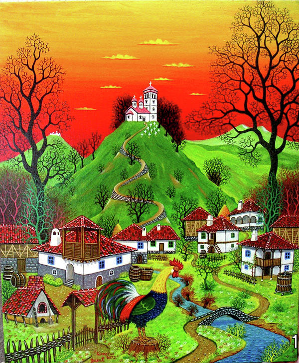 Rooster Painting - Village  by Zoran Zaric