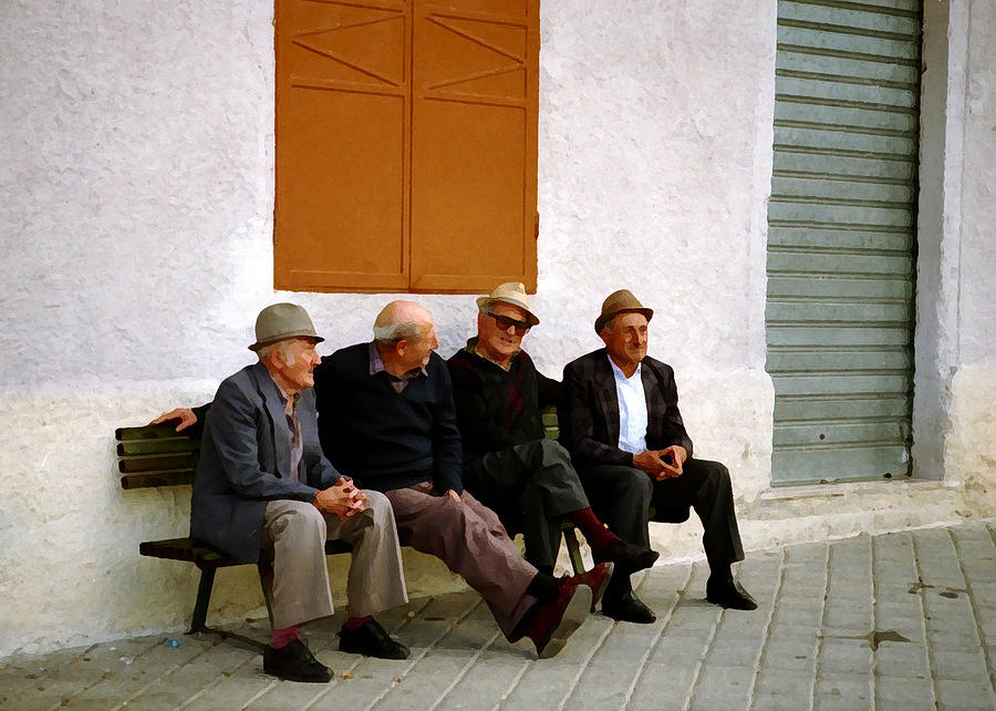 Villalonga Men on Bench Photograph by John Vincent Palozzi