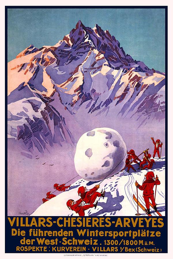 Vintage Mixed Media - Villars - Chesieres - Arveyes - Retro travel Poster - Vintage Poster by Studio Grafiikka