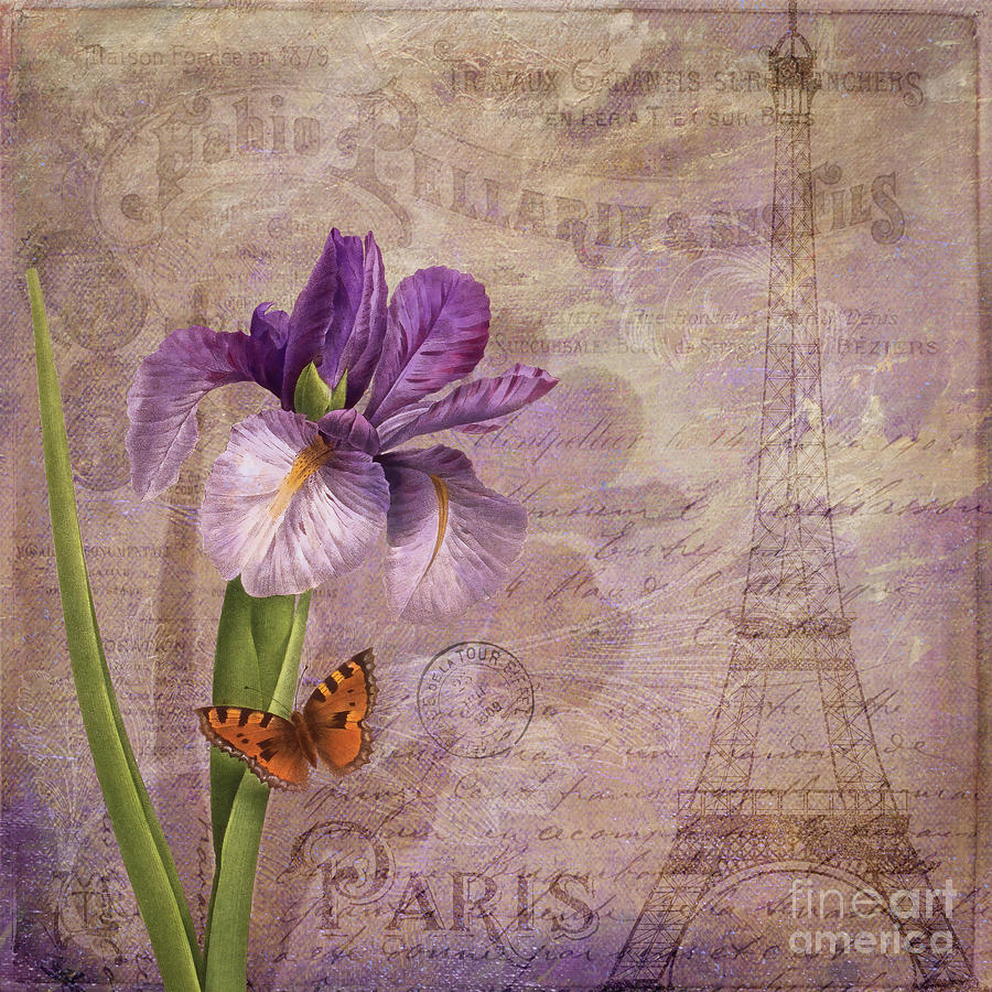 Ville de Paris French flowers garden art vintage style  Digital Art by Tina Lavoie