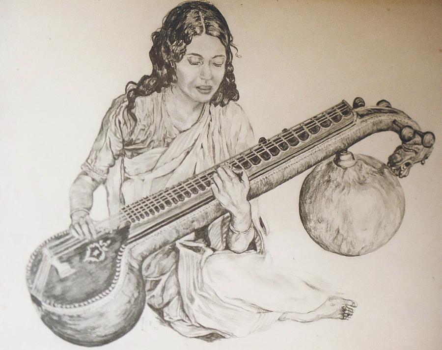 sitar instrument drawing