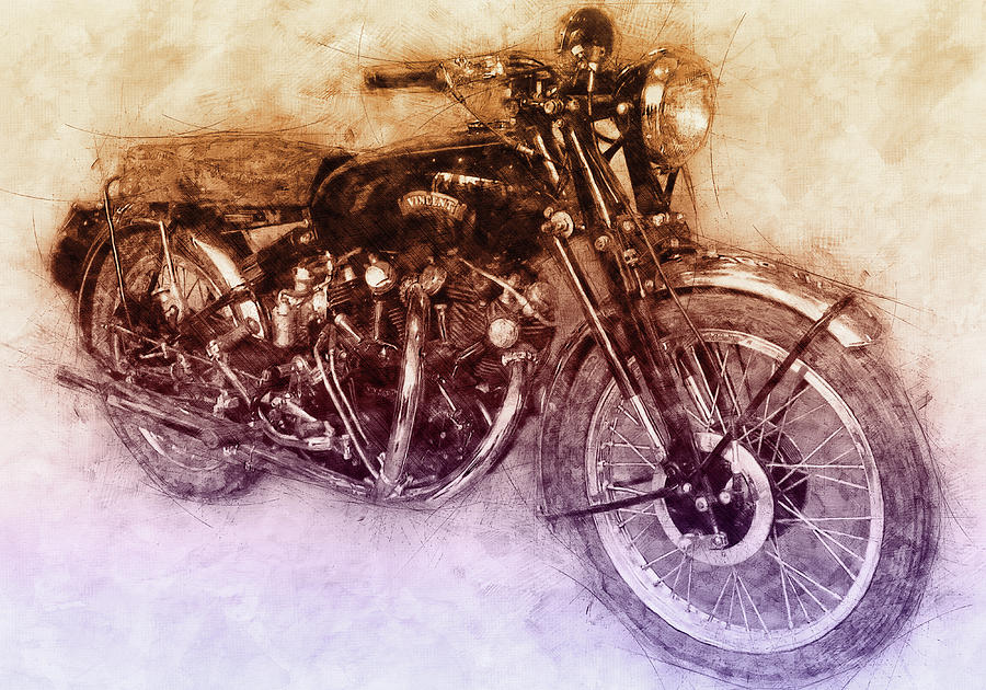 Vincent Black Shadow 2 - Standard Motorcycle - 1948 - Motorcycle Poster - Automotive Art Mixed Media by Studio Grafiikka