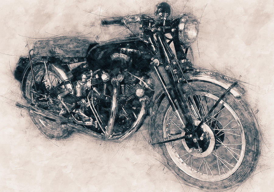 Vincent Black Shadow - Standard Motorcycle - 1948 - Motorcycle Poster - Automotive Art Mixed Media by Studio Grafiikka