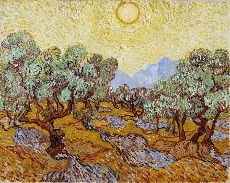 Vincent van Gogh - Olive Grove, Pink Sky Painting by Celestial Images