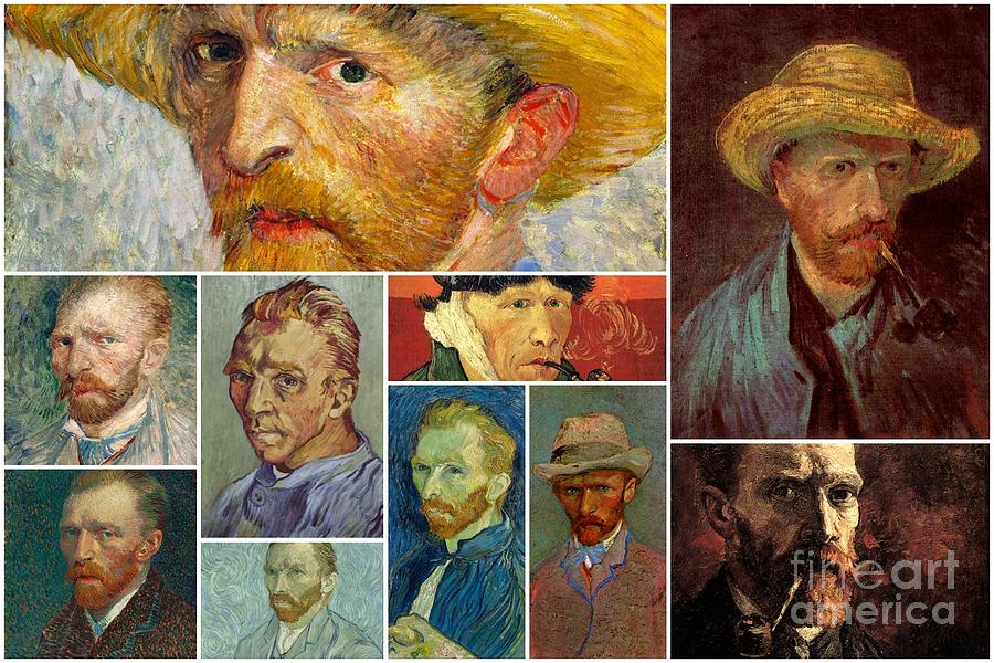 Collage Painting - Vincent van gogh self portrait Collage #2 by Celestial Images