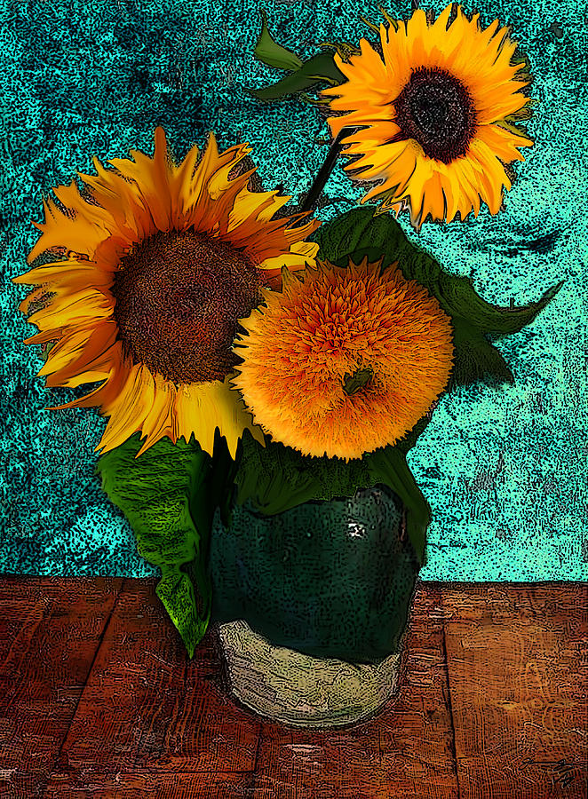 Vincent Van Gogh Drawing - Vincents Sunflowers 2 by Jose A Gonzalez Jr