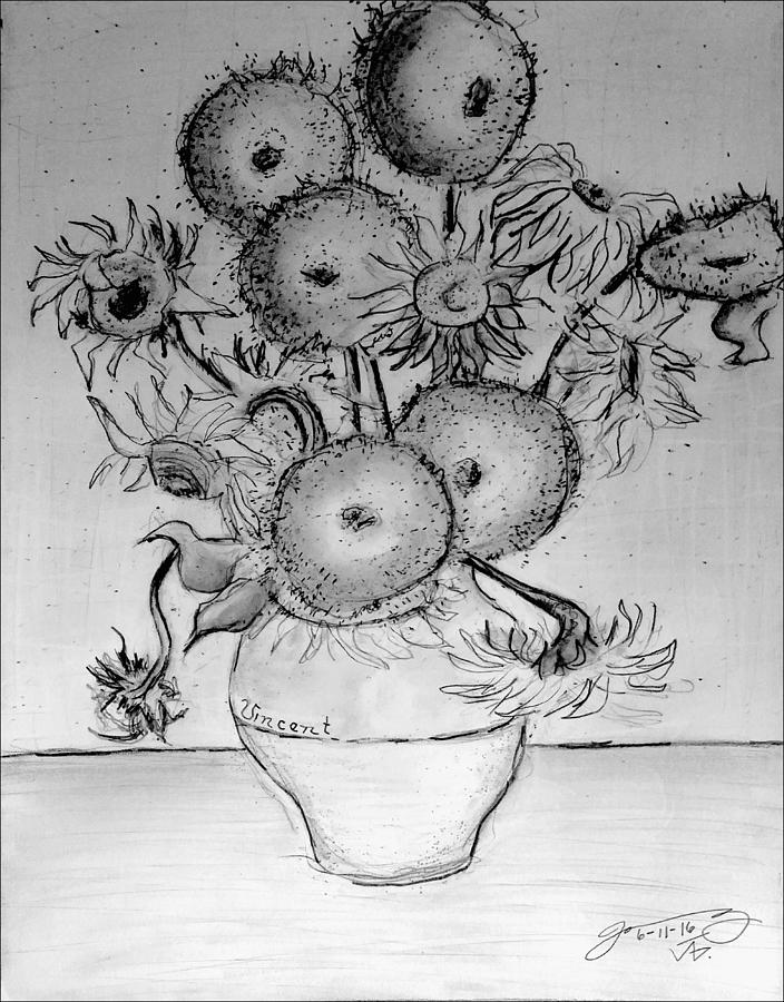 Vincents Sunflowers Revisited Drawing