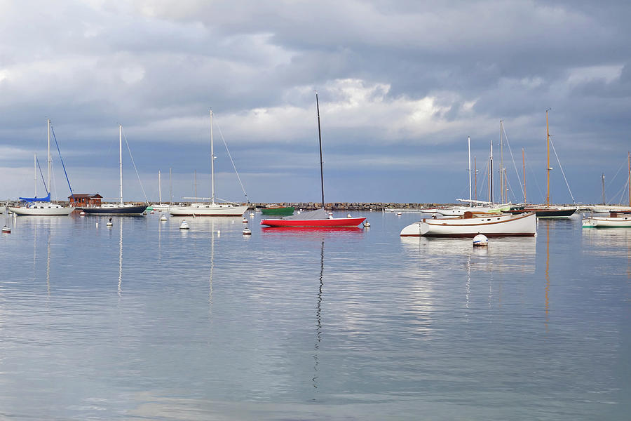 Vineyard Haven Harbor Red Boat Marthas Vineyard Cape Cod Photograph by Toby McGuire