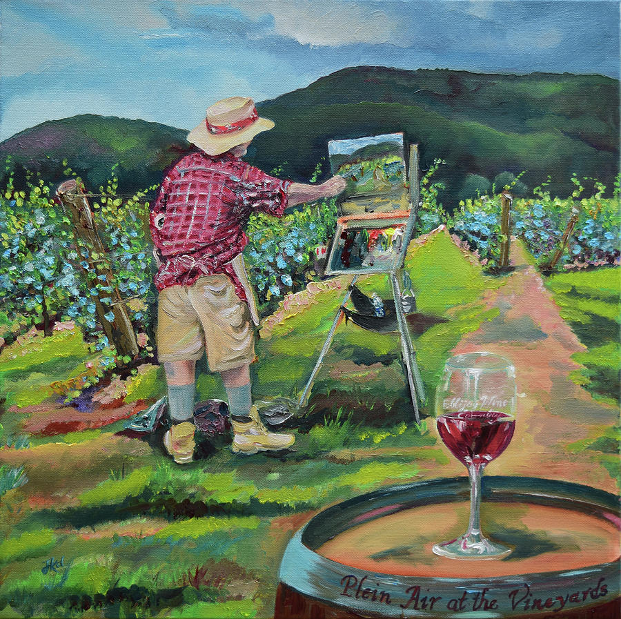 Vineyard Plein Air Painting - We Paint with Wine Painting by Jan Dappen