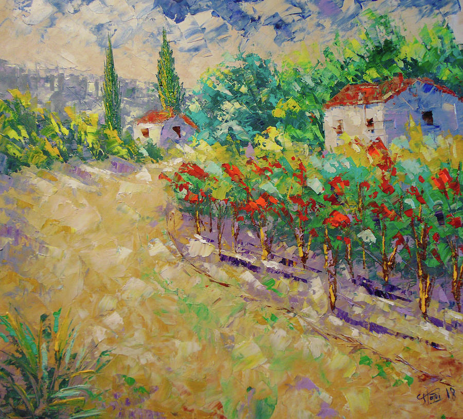 Vineyard Provence Painting by Frederic Payet