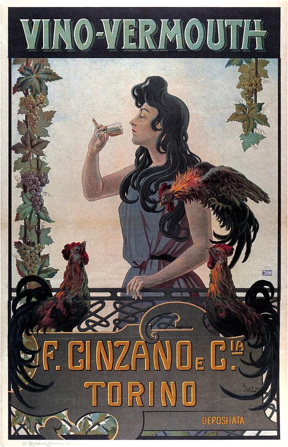 Vino vermouth - F ginzano - Torino, Italia - Vintage Wine Advertising Poster Mixed Media by Studio Grafiikka