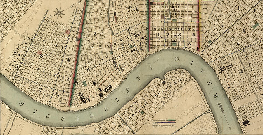 New Orleans Digital Art - Vintage 1840s Map of New Orleans by Keith Dotson New Orleans Digital Art - Vintage 1840s Map of New Orleans by Keith Dotson