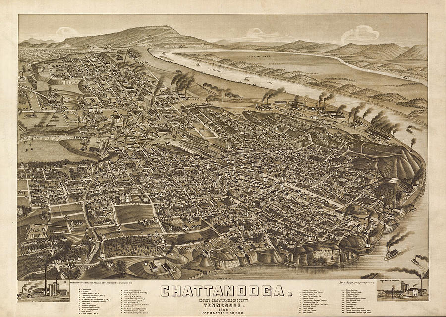 Vintage 1886 Chattanooga Map Photograph by Stephen Stookey