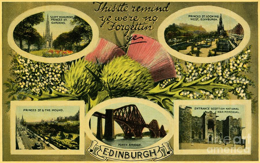 Vintage 1900s greetings from Edinburgh Mixed Media by Heidi De Leeuw