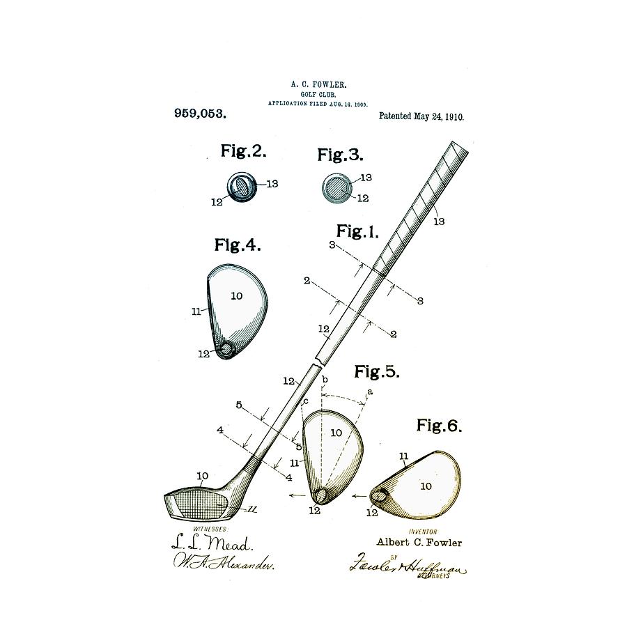 Vintage 1910 Golf Club Patent Digital Art by Bill Cannon
