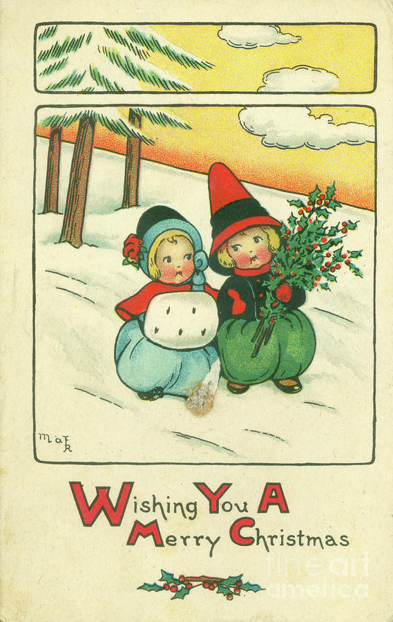 Vintage 1916 Merry Christmas Postcard Photograph