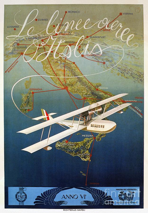 Vintage Digital Art - Vintage 1920s island plane shuttle Italian travel by Heidi De Leeuw
