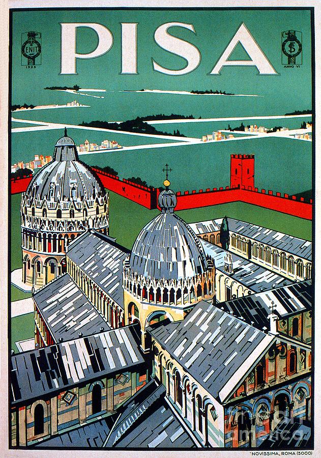 Vintage 1920s Pisa Italian travel advert Digital Art by Heidi De Leeuw