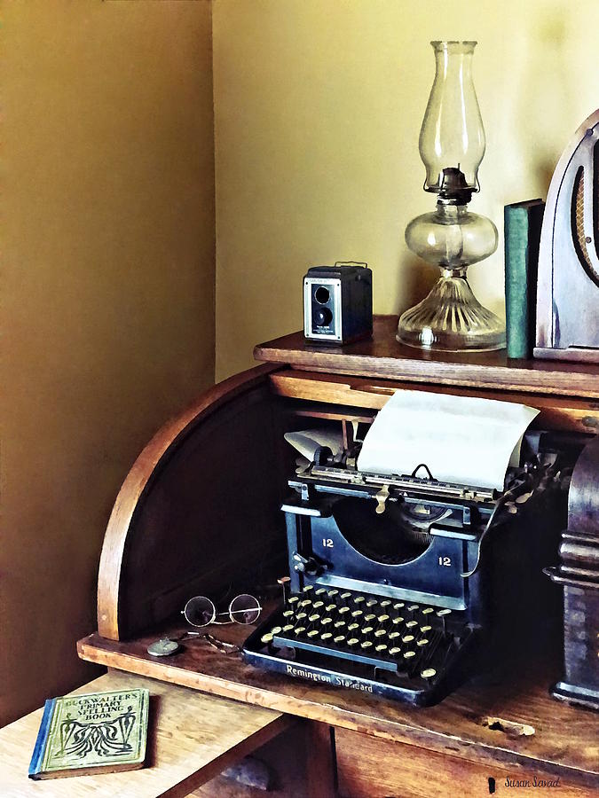 Vintage Photograph - Vintage 1920s Typewriter in Home Office by Susan Savad