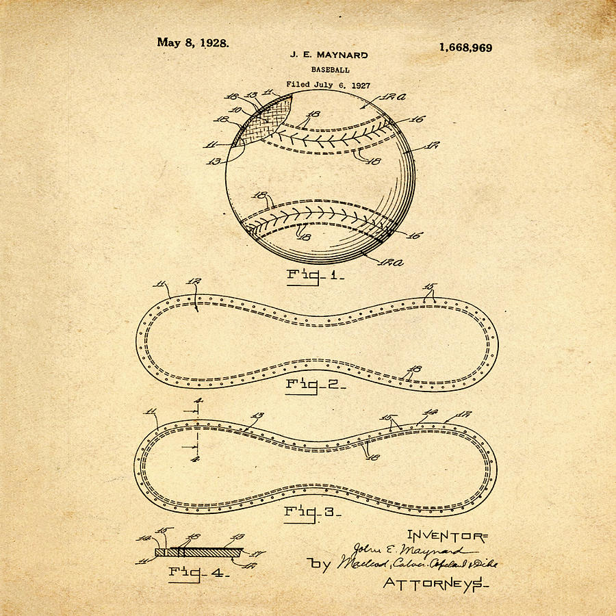 Vintage 1928 Baseball Patent in Sepia Photograph by Bill Cannon