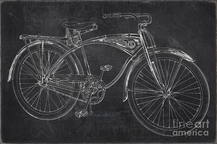 Vintage 1939 Schwinn Bicycle Chalkboard Digital Art by Edward Fielding