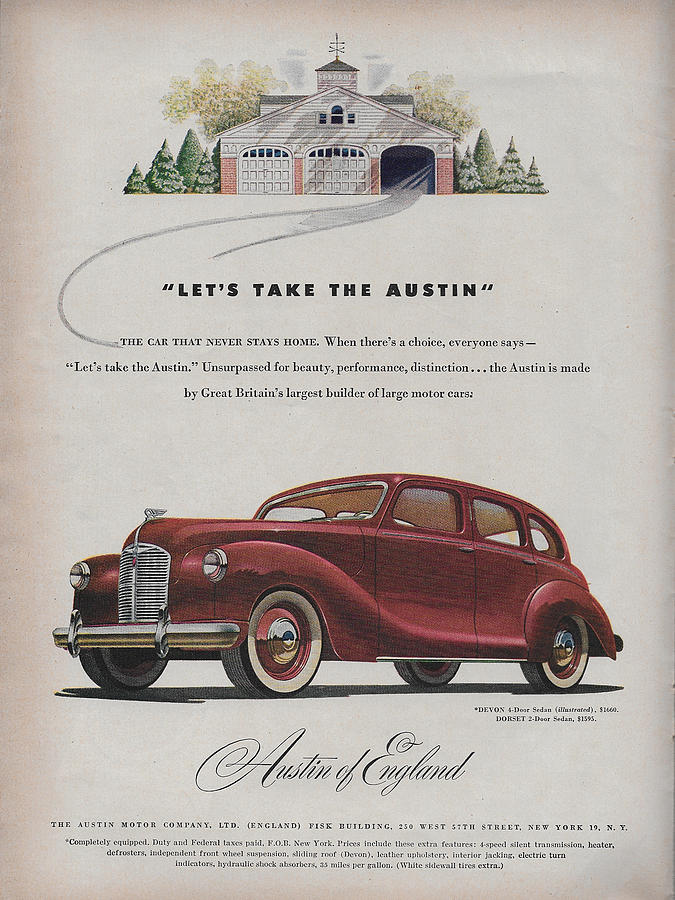 Vintage 1940s Austin car ad Mixed Media by James Smullins