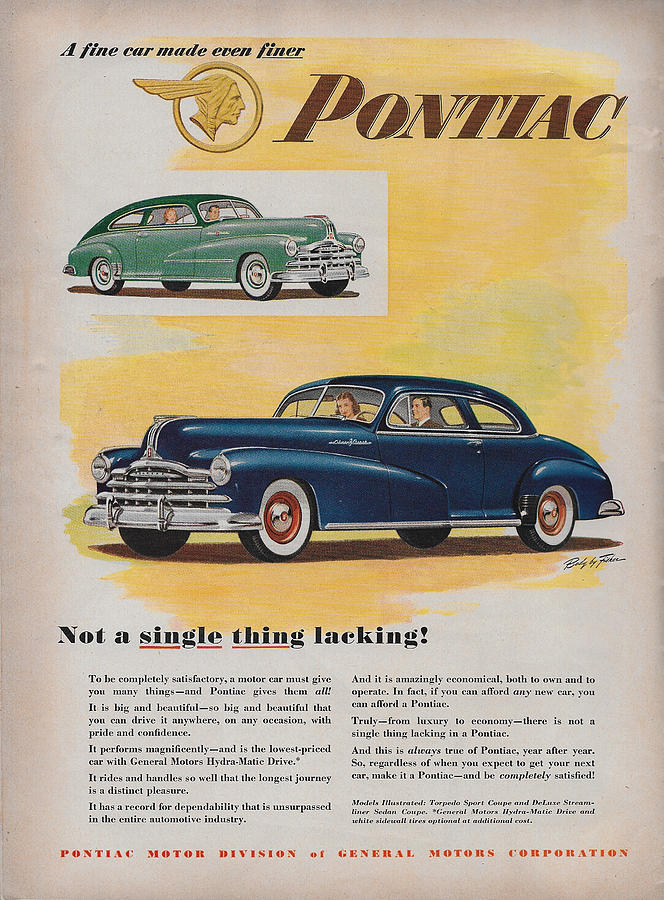 Vintage 1940s Pontiac ad Mixed Media by James Smullins