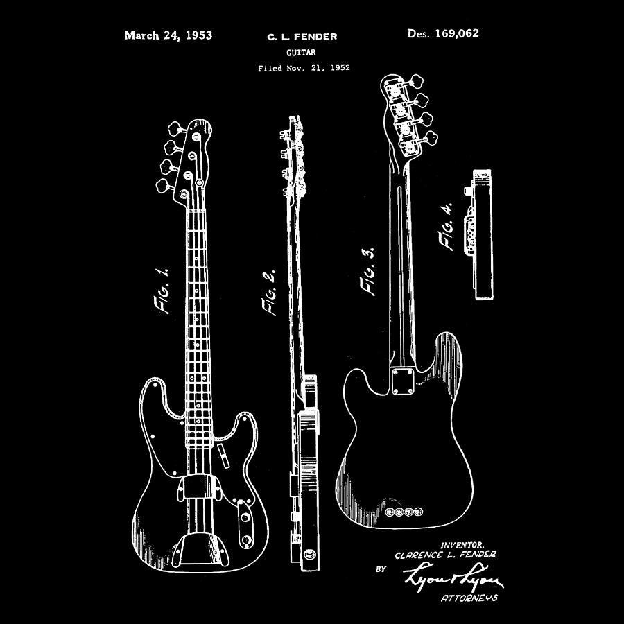 Vintage 1953 Fender Base Patent Photograph by Bill Cannon