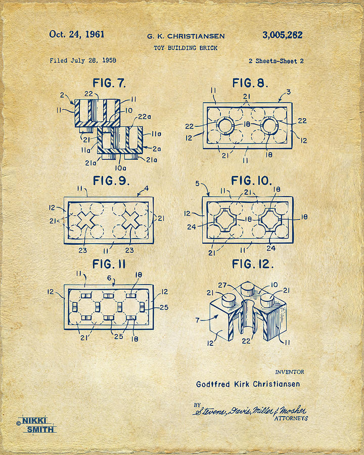 Vintage 1961 LEGO Brick Patent Art Digital Art by Nikki Marie Smith