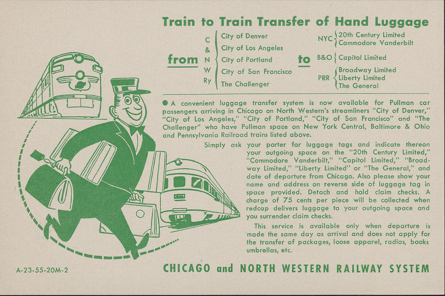 1935 Advertisement for Luggage Transfer Service Photograph by Chicago and North Western Historical Society