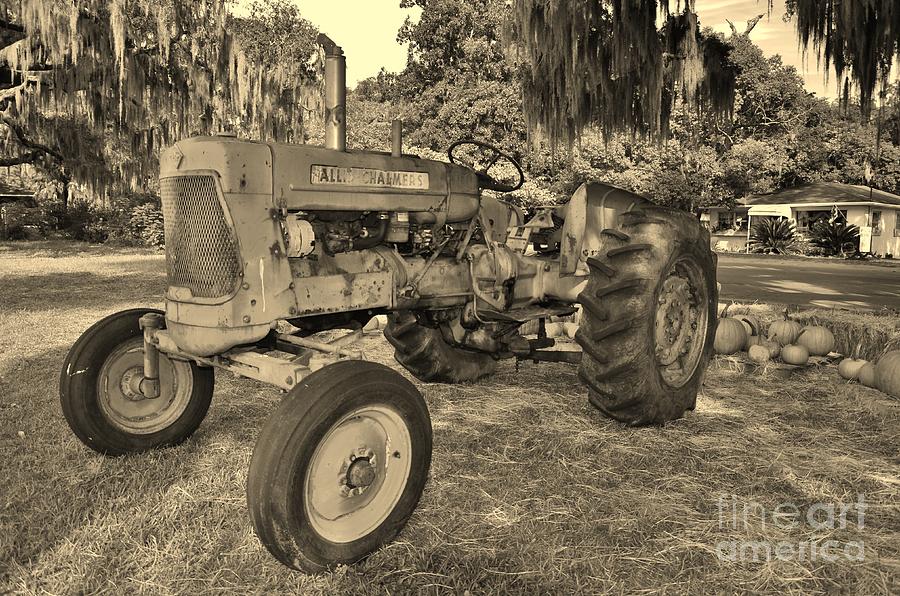 Vintage Allis Chalmers Tractor In Sepia Photograph