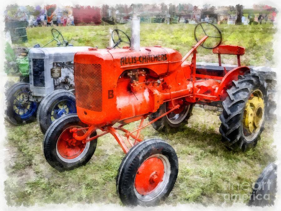 Vintage Photograph - Vintage Allis-Chalmers Tractor Watercolor by Edward Fielding