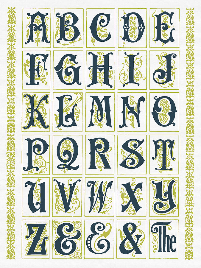 Typography Digital Art - Vintage Alphabet by Aged Pixel