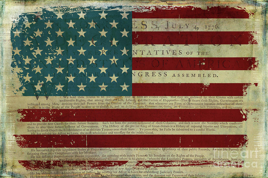 Vintage American Flag Americana Declaration of Independence Painting by Audrey Jeanne Roberts