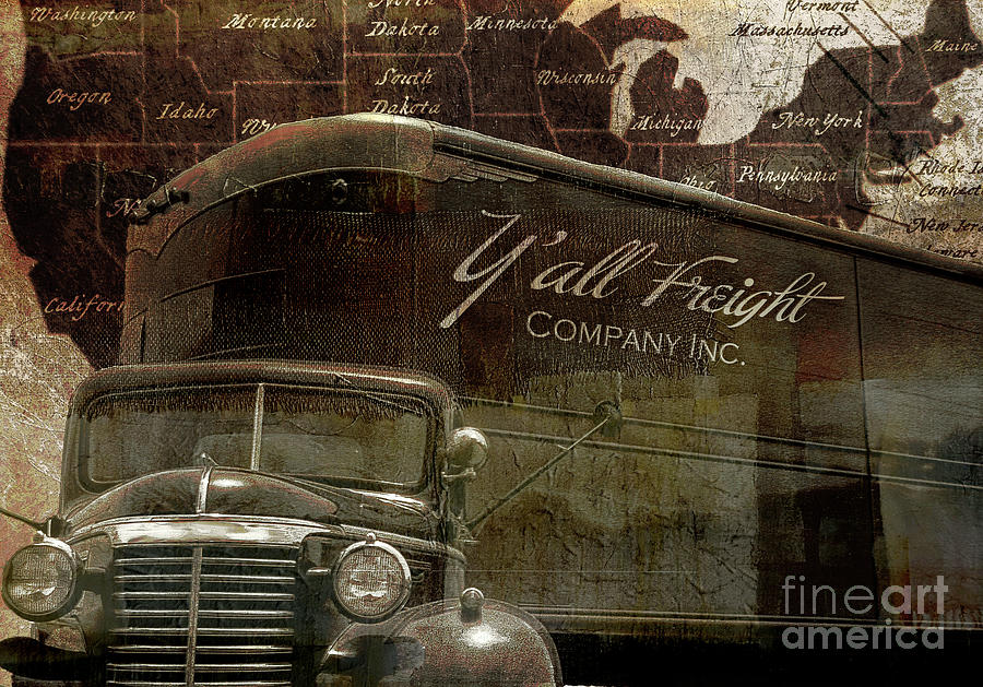 Sepia Tone Painting - Vintage American Freight Trucking by Mindy Sommers