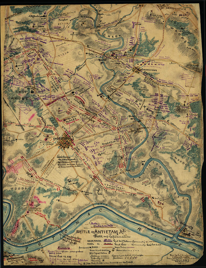 Vintage Antietam Battlefield Map  Drawing by CartographyAssociates