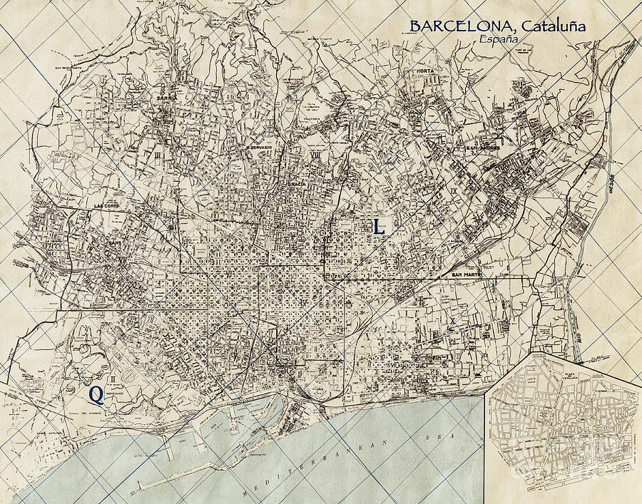 Vintage Photograph - Vintage Antique Barcelona Spain City Map by ELITE IMAGE photography By Chad McDermott