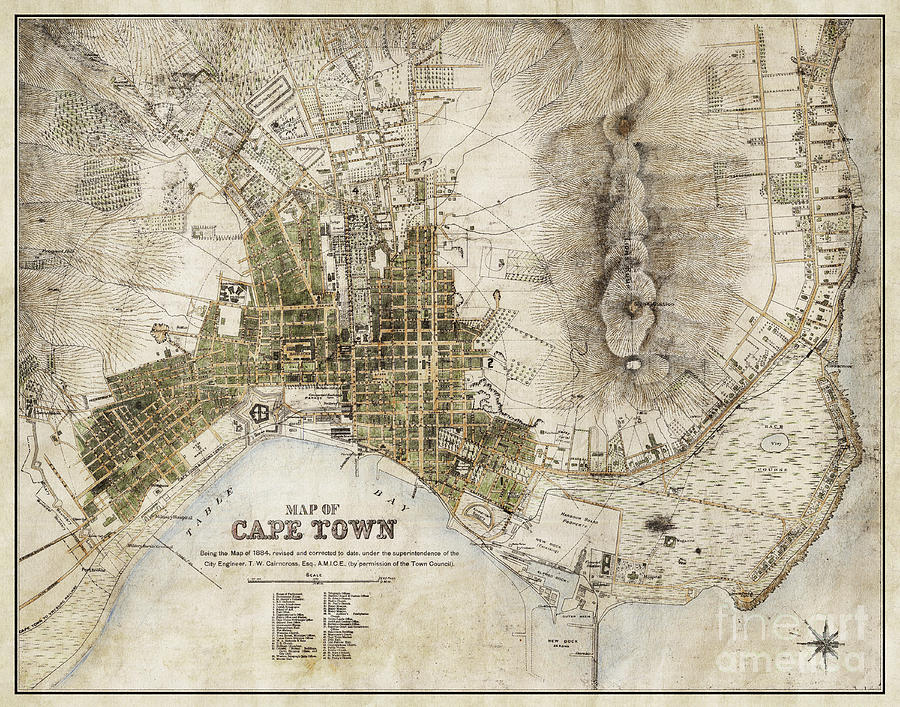 Vintage Antique Cape Town South Africa City Map Photograph by ELITE IMAGE photography By Chad McDermott