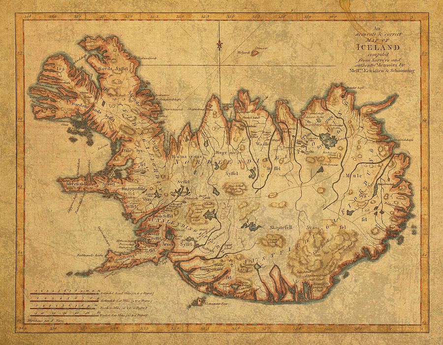 Vintage Mixed Media - Vintage Antique Map of Iceland by Design Turnpike