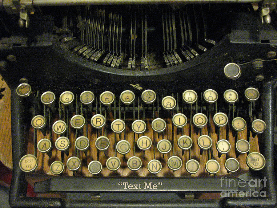 Vintage Antique Typewriter - Text Me - Antique Typewriter Keys Print Black and Gold Photograph by Kathy Fornal