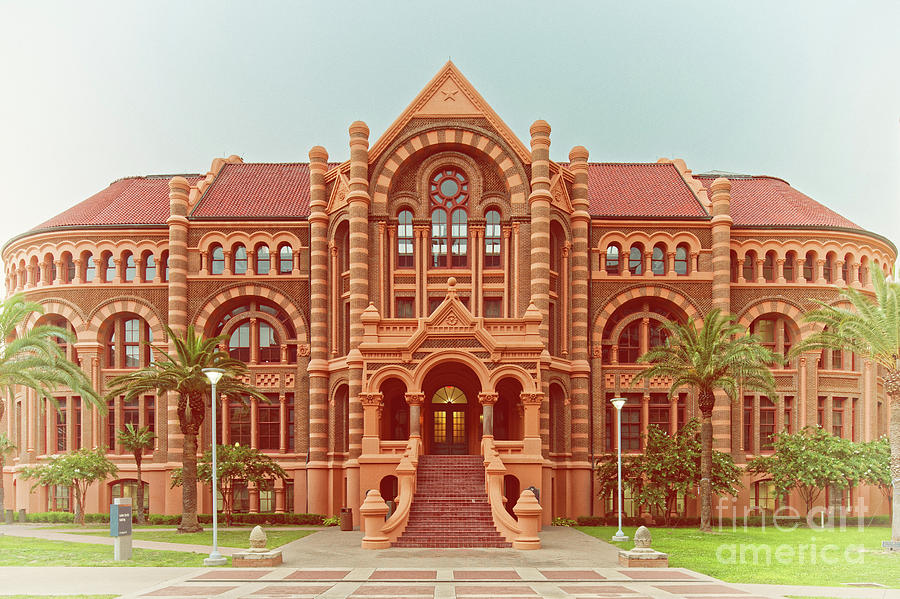 Romanesque Photograph - Vintage Architectural Photograph of Ashbel Smith Old Red Building at UTMB - Downtown Galveston Texas by Silvio Ligutti