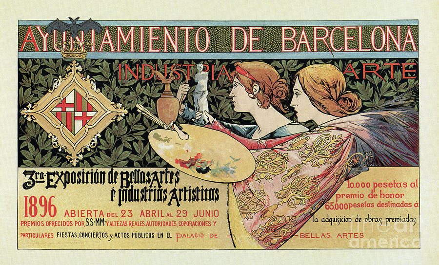  Vintage Art Nouveau expo Barcelona 1896 Drawing by Heidi De Leeuw