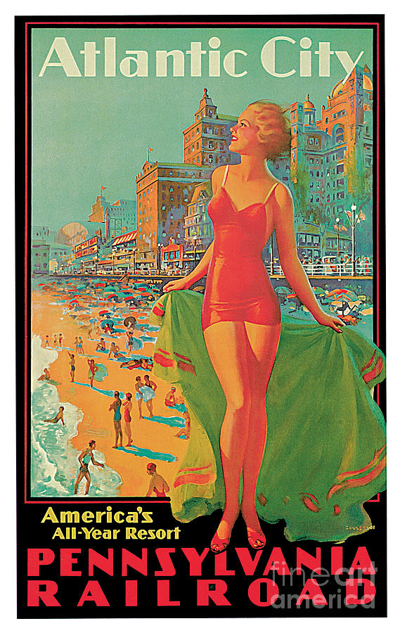Vintage Atlantic City travel advertising Digital Art by Heidi De Leeuw