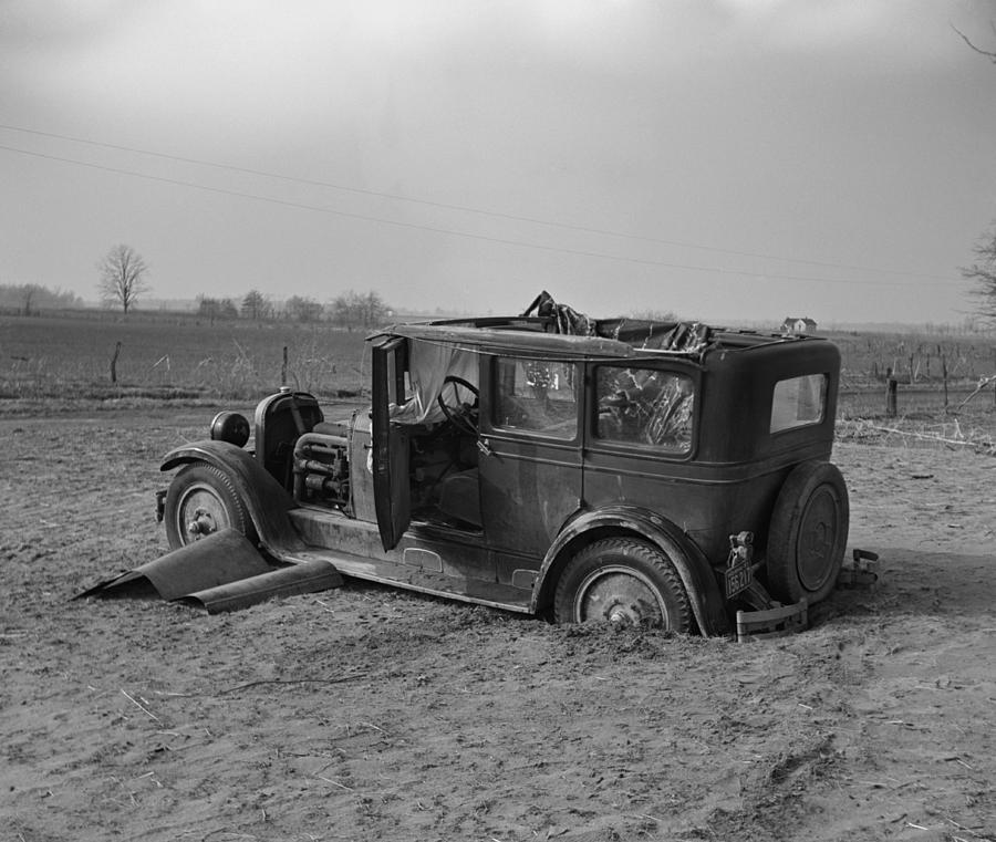 Vintage Automobile After A Flood - Indiana - 1937 Photograph by War Is Hell Store