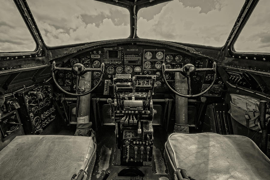 Airplane Photograph - Vintage B-17 Cockpit by Mike Burgquist