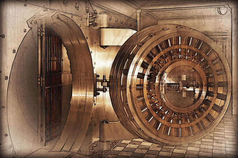 Bank Vaults Digital Art - Vintage Bank Vault Door and Lock No. 1  by Serge Averbukh