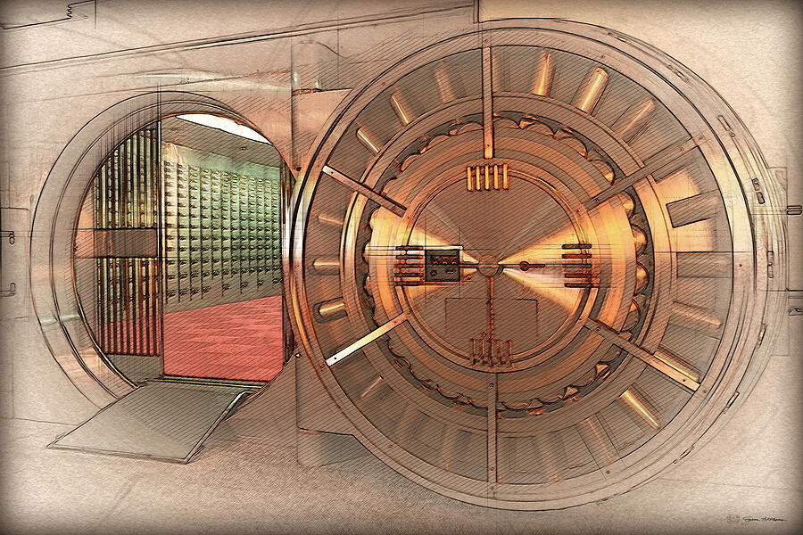 Vintage Bank Vault Door and Lock No. 4 Digital Art by Serge Averbukh