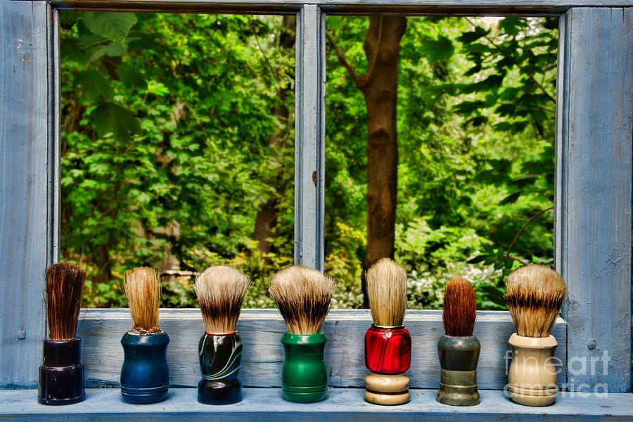 Vintage Barber Brushes on Window Sill Photograph by Paul Ward