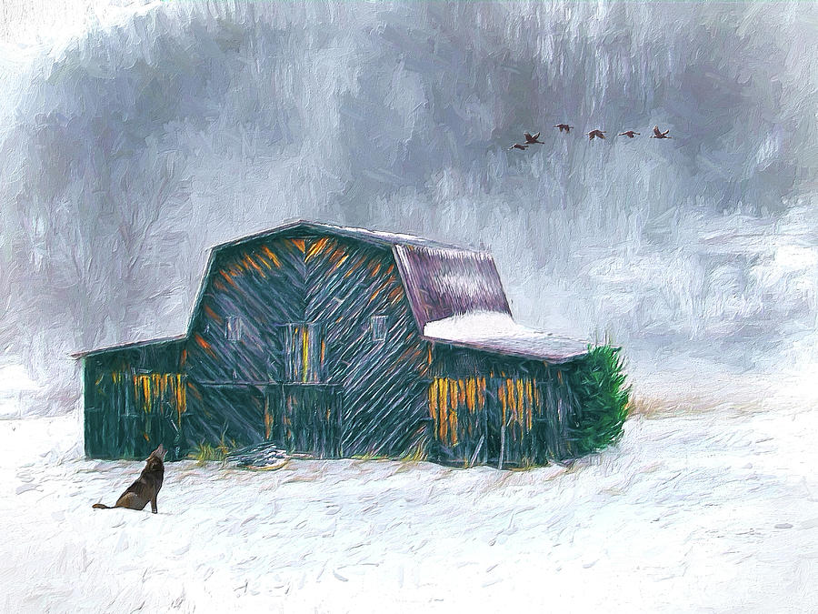 Vintage Barn in the Snow AP Painting by Dan Carmichael