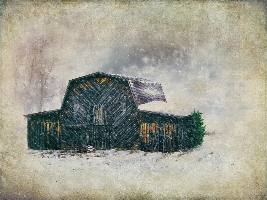Vintage Barn in the Snow FX Photograph by Dan Carmichael